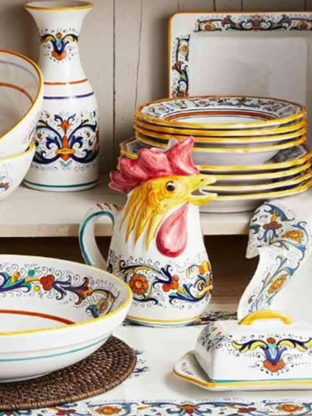 Sur La Table Rooster Pitcher Hand-Painted Earthenware 1 Liter - NEW